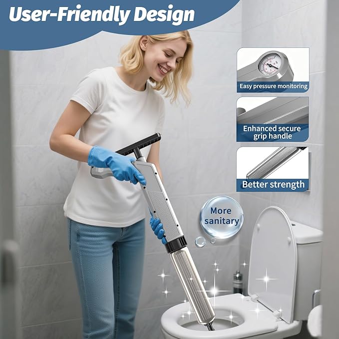 Toilet Plungers for Bathroom Heavy Duty, High Pressure Toilet Auger Air Drain Blaster with Real-Time Toilet Snake Drain Clog Remover,Toilet Unclogger Tool,Sink Shower Tubs Plumbing Clogs (Gray)