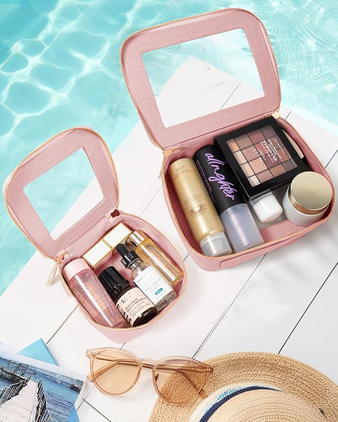 Travel Clear Makeup Bag Set, TSA Approved Cosmetic Bag Case with Zipper Portable Makeup Pouch Toiletry Bag Women Traveling Cosmetic Organizer Storage Bag Car Organizer Car Essentials for Women