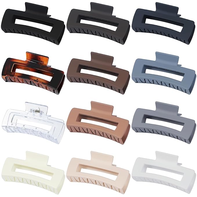 Large Square Jumbo Hair Clips - 4.1 Inch Big Jaw Clips for Thick Hair, 12 Pcs Bulk Accessories for Women and Girls - Neutral