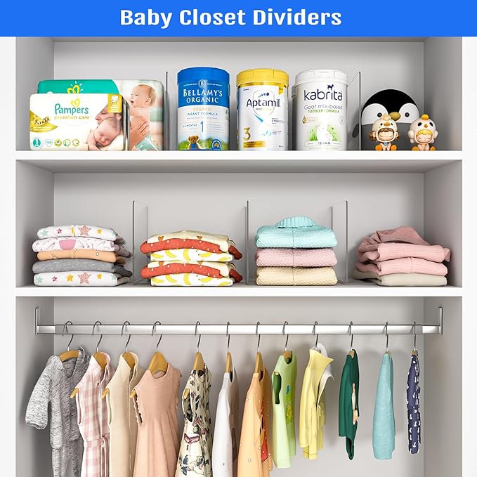 OKPOW Shelf Dividers Closet Organizer - 12" Tall X 9" Deep Acrylic Clear Sturdy Separate for Clothes Purse - Adjustable Space Saver Easy Install for Home Organization Enthusiasts 12 Pack