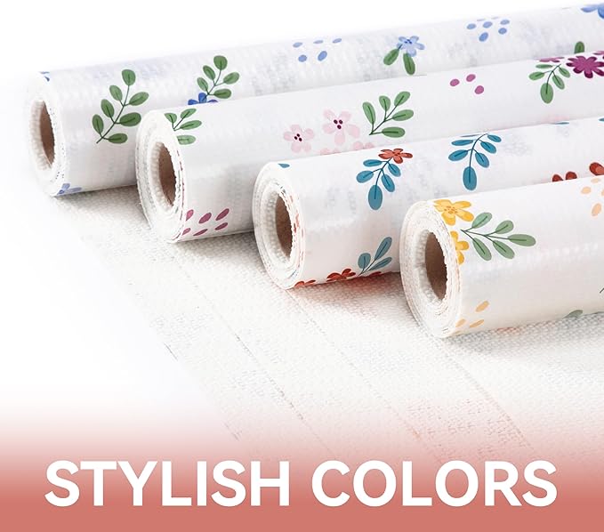 RAY STAR Shelf Liner, 18 Inch x 24 Feet Non-Adhesive Orange Floral Kitchen Cabinet Liner for Pantry Drawer Vanity, Strong Grip Non-Slip Waterproof, Shelf Liners for Kitchen Cabinets Cupboard