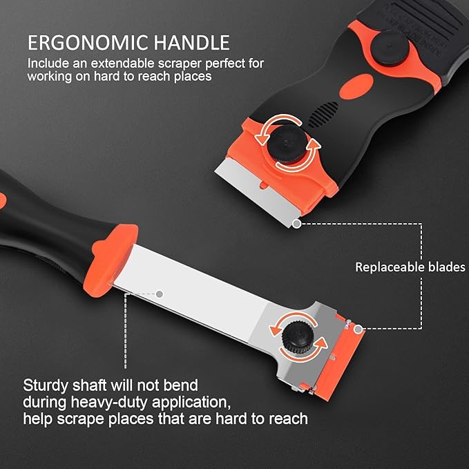 Razor Blade Scraper Tool, 3 Pack with 50 Plastic & 30 Metal Razor Blades, Cleaning Scraper for Removing Label, Registration Sticker, Tint, Grease from Windshield, Appliance, Glass