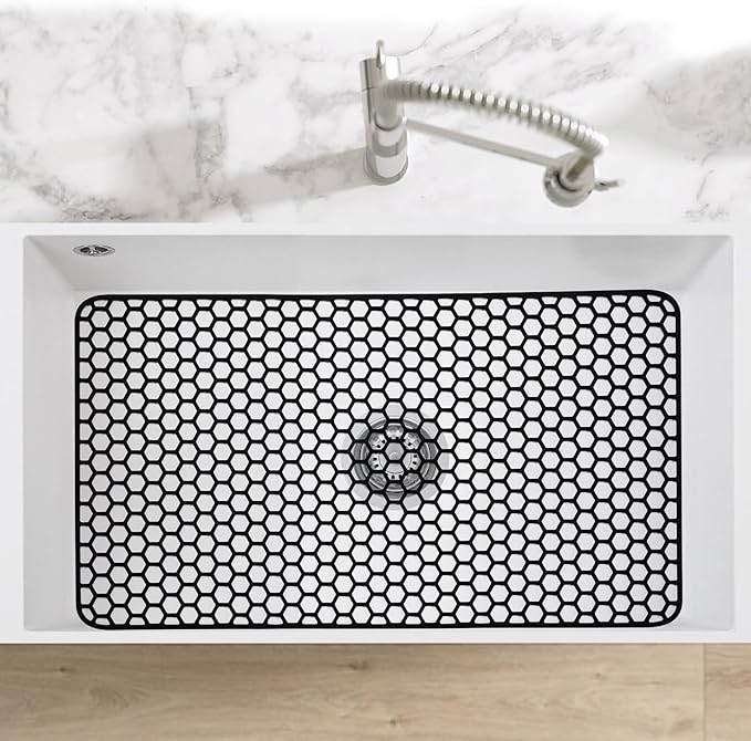 Silicone Sink Protectors for Kitchen Sink - 26"x 14" Kitchen Protector Accessory, Non-Slip Heat Resistant Mat for Bottom of Farmhouse Stainless Steel Porcelain, Dishwasher Safe (Black)
