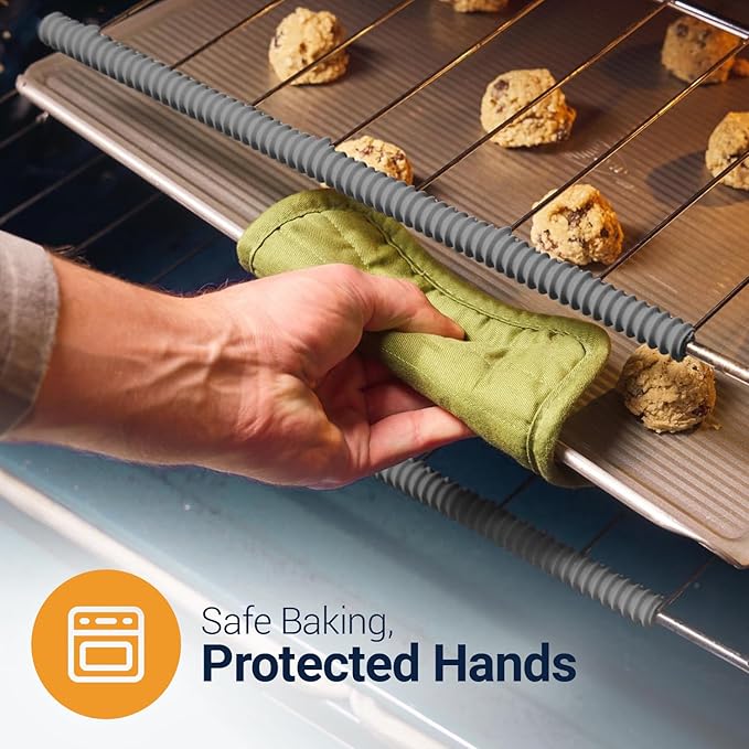 Silicone Oven Rack Shields by Linda’s Essentials (2 Pack) | Heat Resistance Silicone Oven Rack Protectors Guards Against Burns and Scars | 22 Inches Long (Gray)