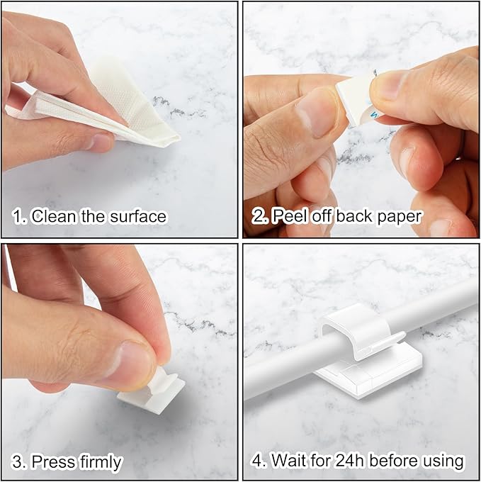 65 Pcs Cable Clips, Adhesive Cable Organizer Cord Holder Wire Clip Wire Management Self Adhesive Hooks Wire Holder for Office, Home (White, 65PCS-Large)