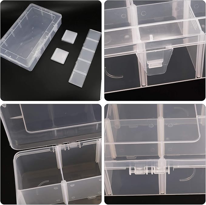 2 Pack 15 Grids Clear Plastic Organizer Box with Adjustable Dividers, Craft Storage Containers for Jewelry, Beads, Screws, Tackle Box, Washi Tapes, Small Parts Organizer for Arts and Crafts