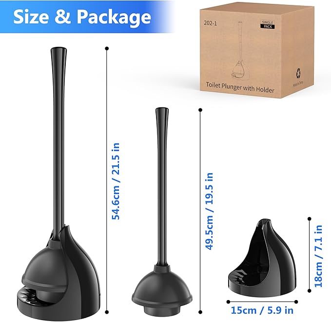 Toilet Plunger with Holder, Plungers for Bathroom Heavy Duty for 5.7-inch Toilet Drain, Toilet Plunger and Holder Combo for Bathroom Cleaning (Style 2)