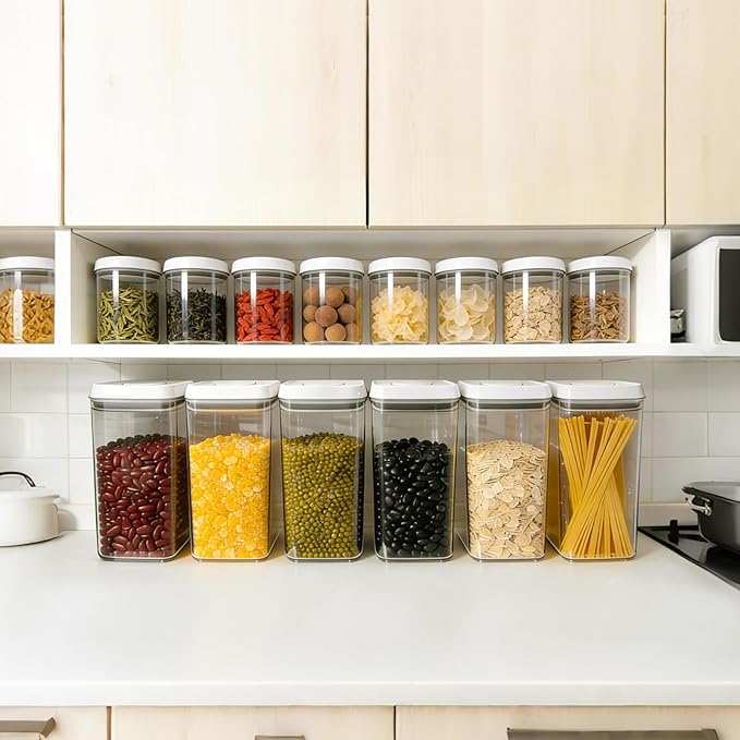 Airtight Pop-Top Food Storage Container Sets with Lids, 4-Piece Round Pop Containers for Kitchen Pantry Organization, BPA-Free Stackable Kitchen Storage Containers for Cereal, Flour, Sugar (0.6, 1.7qt)*2