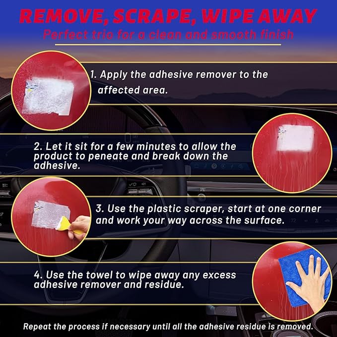 SHIELDOM Adhesive Remover, Dissolve & Soften Adhesives on Car Glass & Paint, Easily Remove Glue Sticker Labels Decals Tape Residue, Portable Spray Removal Set with Scraper, Spatula, Towel -3.4oz/100ml