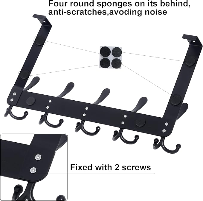 WEBI Over The Door Hooks, Over The Door Towel Rack, Door Hooks for Hanging, Door Coat Hanger Door Coat Rack for Towels, Clothes, Bathroom, Black
