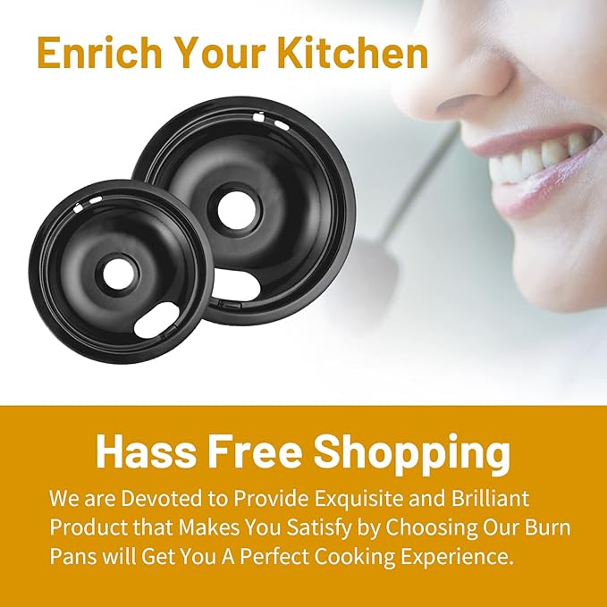 4 Pack Black Drip Pans, Compatible with Whirpool Kenmore Frigirate Stove Top Drip Bowls. Include 3 Pcs 6'' Range Replacement Drip Pans and 1 Pcs 8 '' Cooktop Drip Pans