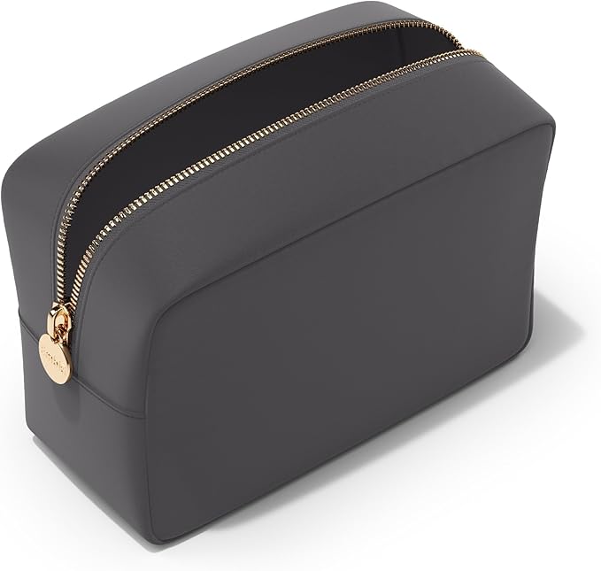 Embla Makeup Bag Travel Cosmetics Pouch and Toiletry Bag, Nylon Zipper Pouch Purse, Cute Make Up Organizer Storage Tote for Women Girls, Waterproof Travel Skincare Case, Large Makeup Bags, Grey