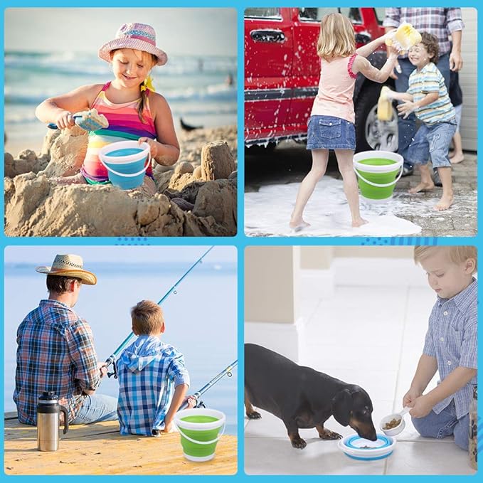 3L Jumbo Foldable Buckets, Sand Beach Toy Silicon Pails for Kids Adults, Collapisible Water Buckets Sandbox Kit Tool Multi Use for Outdoor, Cleaning Washing, Camping, Traveling, Towels, Picnic 3 Pack