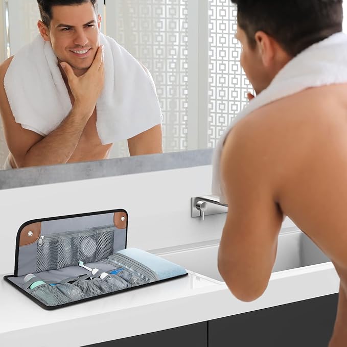 Toiletry Bag for Men, Travel Essentials Travel Toiletry Bag, Water-Resistant Compact Bathroom Roll Organizer for Hygiene, Shaving kit, Gifts for men (6.Khaki Yellow (PU Leather))