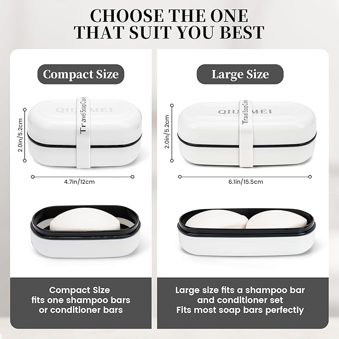 Travel Soap Box,soap Bar Holder Dish Container Case with Soap Bag & Silicone Band,Strong Sealing Leak Proof Portable,Best for Bathroom/Camping/Gym/Business Trip (White)