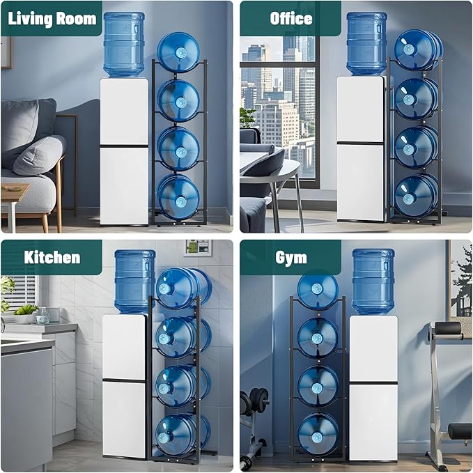 MYLOLF 5 Gallon Water Jug Holder : 4 Tier Water Jug Stand Holder for 5 Gallon Water Dispenser- 5 Gal Water Bottle Storage Rack Organizer for Home Kitchen Garage (4 Tier)