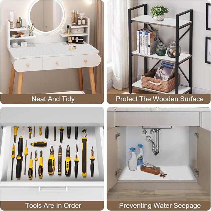 OcePor Non-Adhesive Drawer and Shelf Liner 24IN x 20FT,Non Slip Cabinet and Cupboard Liner, Kitchen Cabinet Liners for Shelves, Waterproof Drawer Shelf Liners for Cabinets/Bathroom Cupboard, White