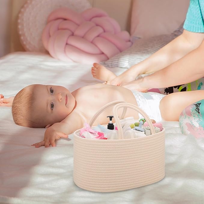 COMSE Baby Diaper Caddy Organizer, Car Caddy, Diaper Change Organizer, Gift Baskets Empty, Portable Tote Bag with Divider, Baby Shower Gifts Newborn Essentials Registry Must Have, Beige