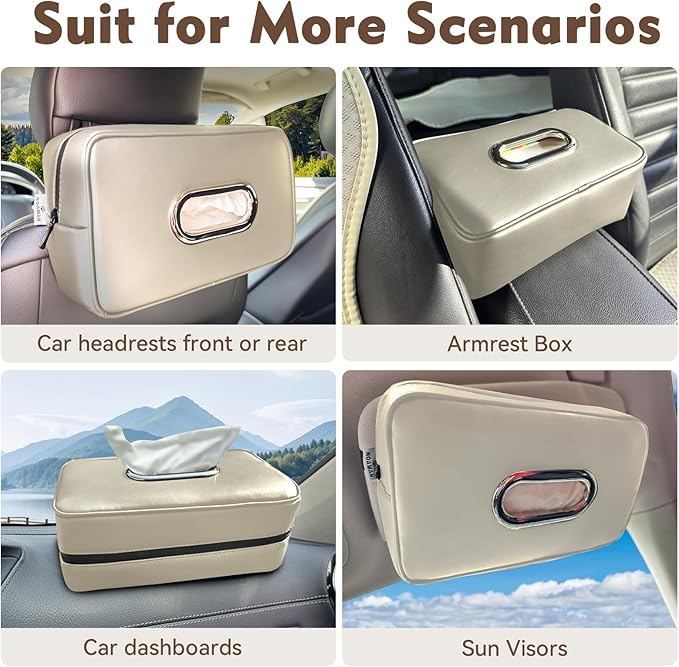 Noaman Upgraded 2 Pack Large Car Tissue Holder PU Leather Tissues Box Cover Backseat Rectangular Napkin Holder for Car Fits for 120 Standard Kleenex Tissues Box for Car Organization Accessories Beige