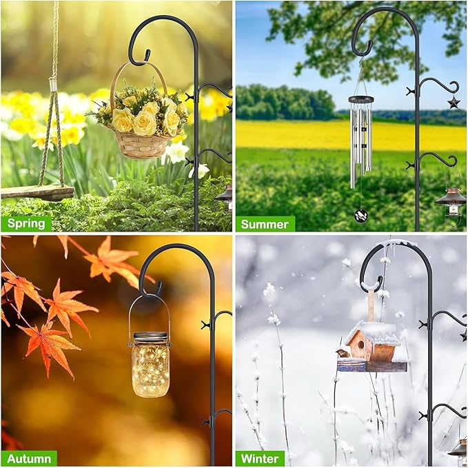 Pvifvi Shepherds Hooks for Outdoor Heavy Duty, 92 Inch Adjustable Bird Feeder Pole with 5 Prong Base, Hummingbird Feeder Stand and Plant Hanger for Garden, Lanterns & Wind Chimes