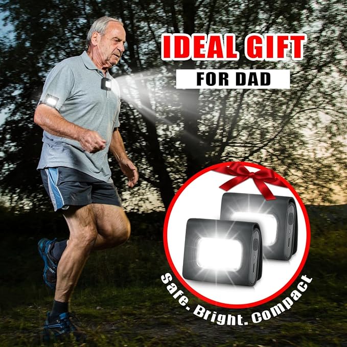 2 Pack Safety Jogging LED Light, Black, Water Resistant, 4 Modes, USB Charging, Strong Magnetic Clip for Night Running, Walking, Hiking