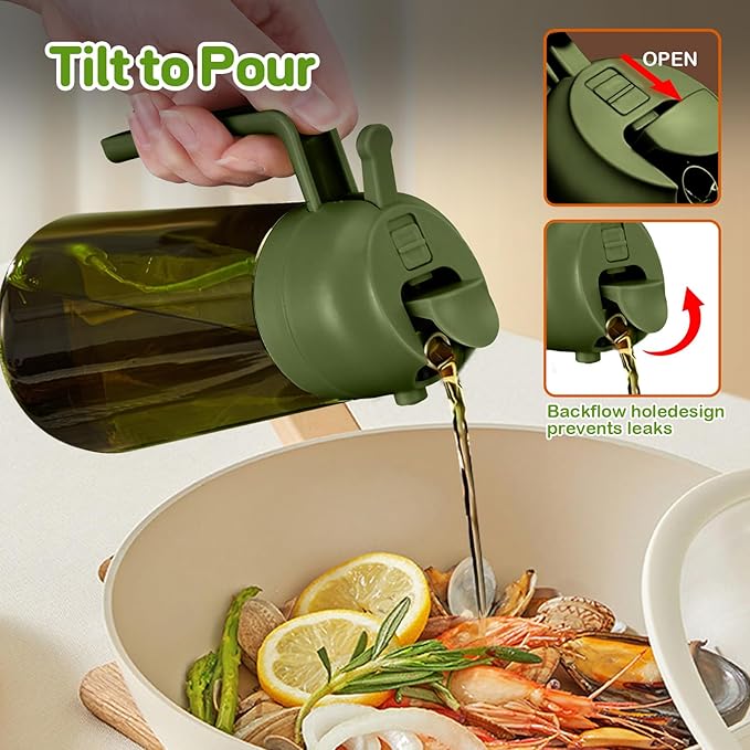 YARRAMATE 16oz/470ml Dark Green Oil Sprayer for Cooking with Stickers, Food-grade Premium 2 in 1 Olive Oil Dispenser Bottle for Kitchen Gadgets, Air Fryer, Salad, Frying, BBQ (OliveGreen)
