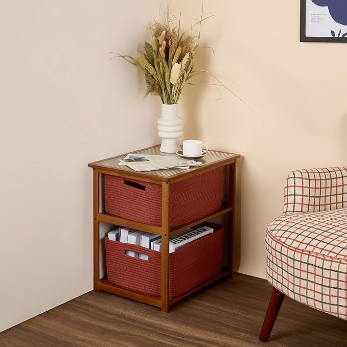 MiniArk Large Storage Baskets for Shelves, Closet Organizers Bins for Clothes Blanket Towels, Baby Nursery, Toy Baskets Box, Woven Rope Baskets, 17 x 13 x 7.5”, 2 Packs Oxide Red