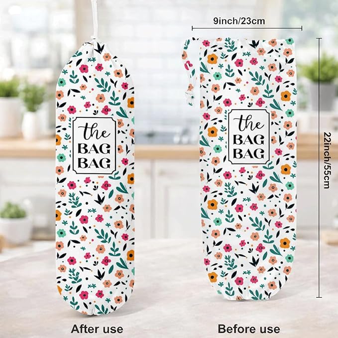 The Bag Bag Grocery Bags Holder, Flower Grocery Bags Organizer for Kitchen Essentials, Reusable Hanging Plastic Sack Dispenser, Kitchen Gifts For Women Family Friends Grandma Mom