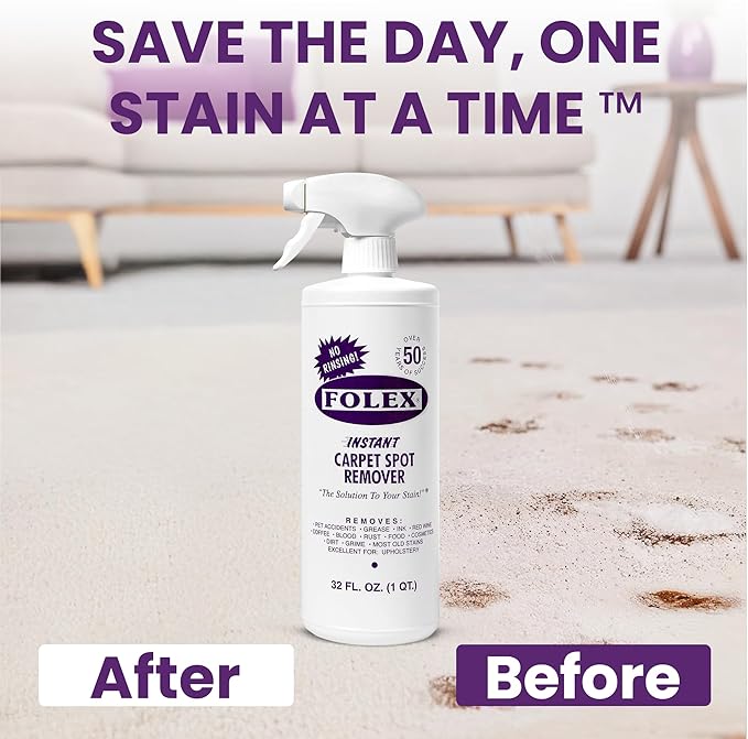 FOLEX Instant Carpet Spot Remover 32 oz – Powerful Stain Remover for Carpets, Upholstery & Rugs – Eliminates Pet Stains, Grease, Red Wine, Food, Makeup & More – With Reusable Cleaning Cloth - 3 Pack