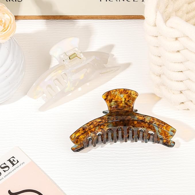 2 Pack Hair Claw Clips Women Large Tortoise Hair Clip French Design Barrettes Celluloid Leopard Print Accessories Jaw Clips for Thick Hair