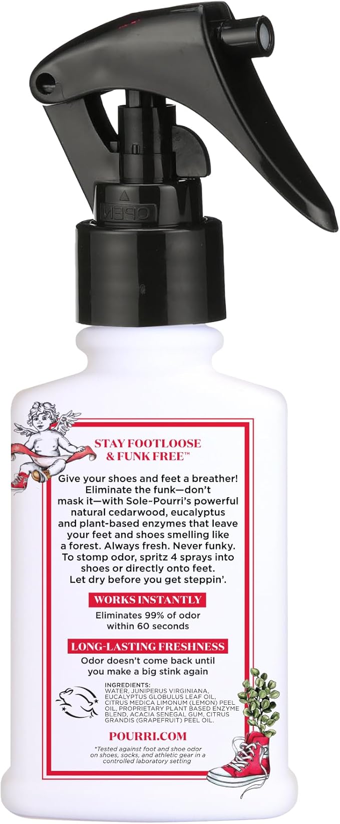 Sole-Pourri Shoe Deodorizer + Foot Spray, 3.4 Fl Oz, Up to 150 Uses, Funk-Fighting Odor Freshener with Essential Oils, for Smelly Shoes, Feet & Gym Bags, Cedarwood & Eucalyptus Scent