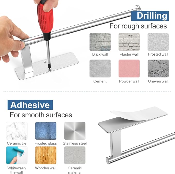 CUXIXA Paper Towel Holder Under Cabinet, Upgraded Adhesive Paper Towel Holder Wall Mount for Kitchen, Bathroom, RV, Bend-Resistant, Self-Adhesive or Drill mounting, Stainless Steel, Silver