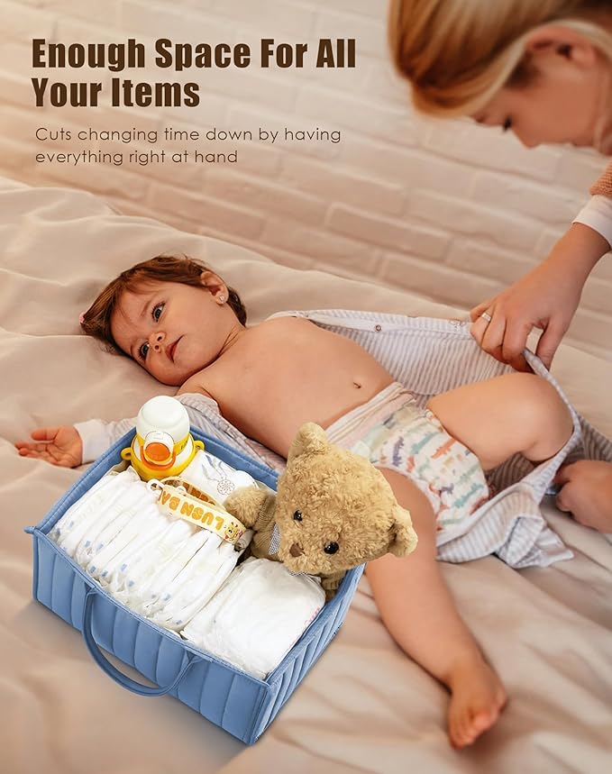 SWEET DOLPHIN 2-Pack Baby Diaper Caddy Organizers, Stylish Storage Baskets for Newborn Essentials, Diaper Station & Car Travel, Value Bundle for Baby Shower Gifts & Registry Must-Haves - Grayish Blue