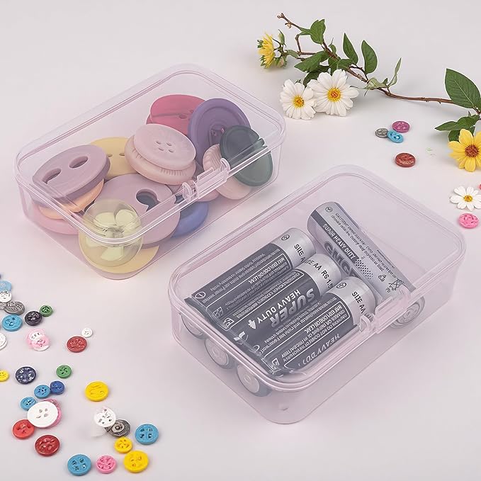 Goodma 12 Pieces Mini Rectangular Plastic Boxes Empty Storage Organizer Containers with Hinged Lids for Small Items and Other Craft Projects (Pink, 3.3 x 2.2 x 1 inch)