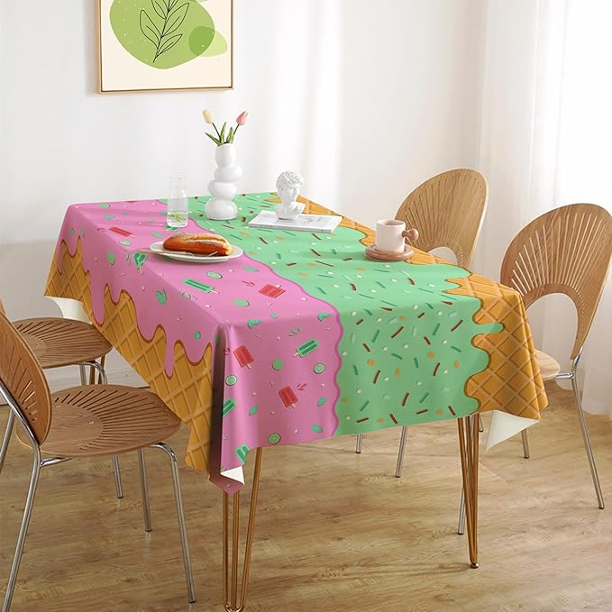 OHOME Ice Cream Party Decorations - Disposable Tablecloth for Ice Cream Birthday Party Decorations - Beach Pool Party Decorations for Summer Bar Party Banner,2 Pack