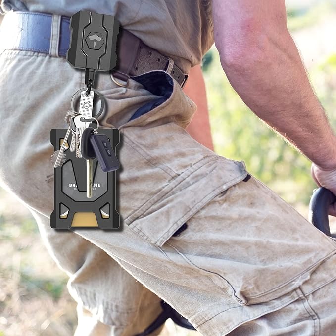 VYNCS Retractable Keychain Badge Holder with Belt Clip, Heavy Duty Carabiner ID Badge Clip Reel, 32” Steel Retractable Cord, 10 oz Rebound,1pcs Black Belt Clip