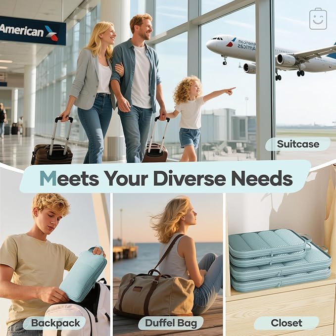 Veken 11 Set Compression Packing Cubes for Travel Essentials,Compressible Expandable Large Luggage Suitcase Organizer Bags for Clothing,Durable Space Saver Storage Bags with Toiletry Bags(Blue Gray)