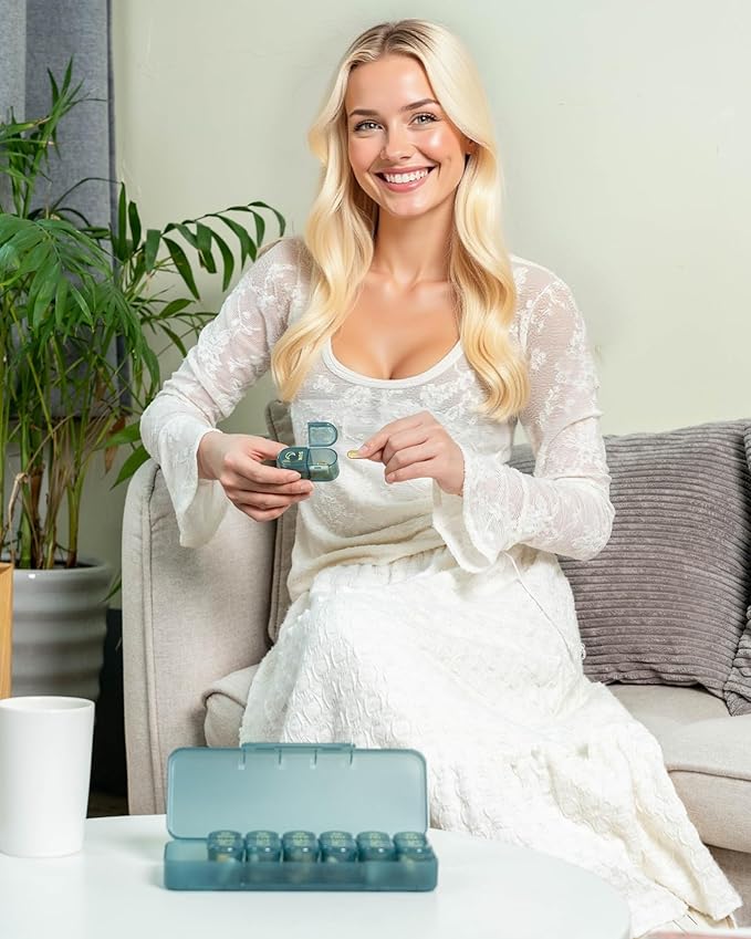 Daviky Weekly Pill Organizer 2 Times a Day, 7-Day AM PM Medicine Case, Travel-Friendly Pill Box for Fish Oils, Vitamins & Supplements