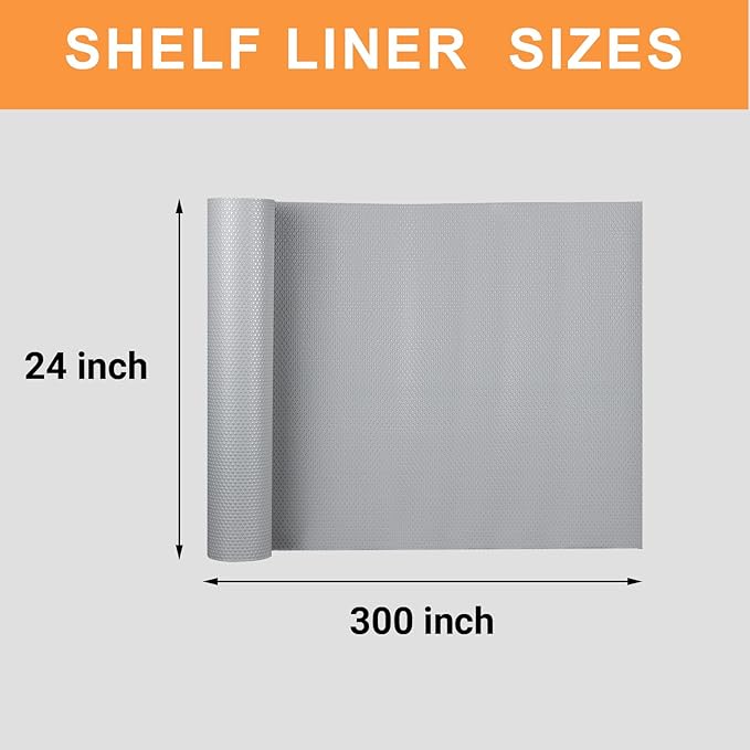 Shelf Liner 24 inch-Wide Waterproof Cabinets Liners - Non Adhesive, Easy to Cut Under Sink Mat Liners for Kitchens Drawer, Shelves, 24 X 300 Inch Light Gray
