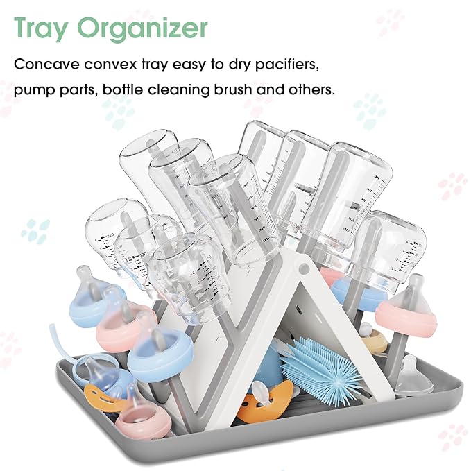 CandyHome Large Baby Bottle Drying Rack, Space Saving 18 Detached Hook Slope Bottle Dryer Holder for Countertop Kitchen Organize Bottles & Baby Accessories Brushes Pacifiers and Pump Part- BPA Free