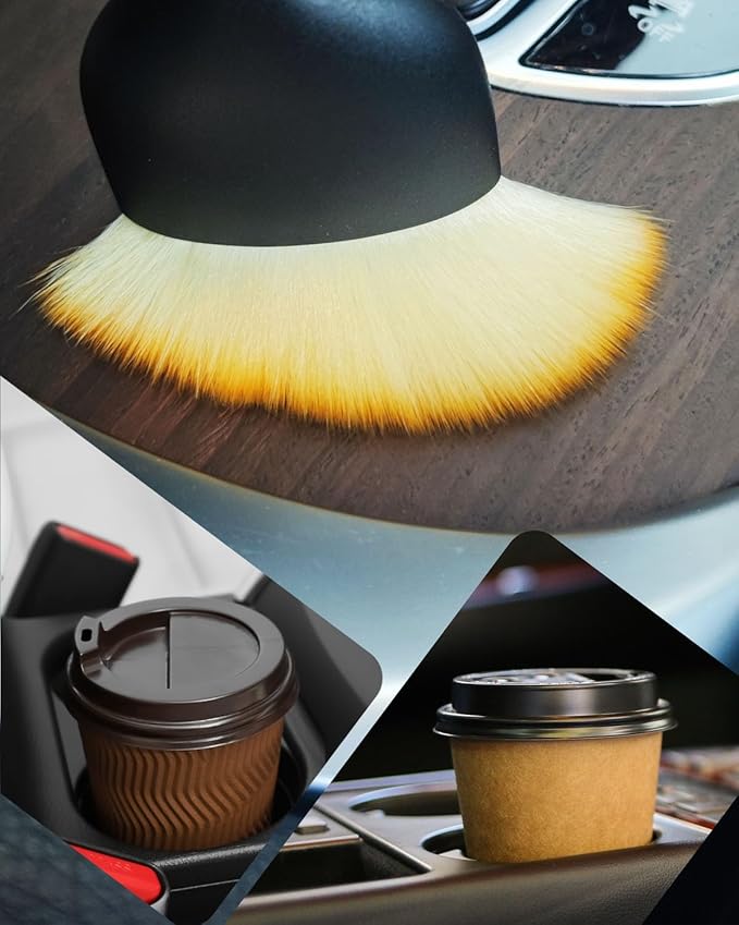 Car Cup Coasters, 4 Pack Universal Non-Slip Cup Holders Embedded in Ornaments Coaster, Car Interior Accessories, Black, Includes Car Duster Brush