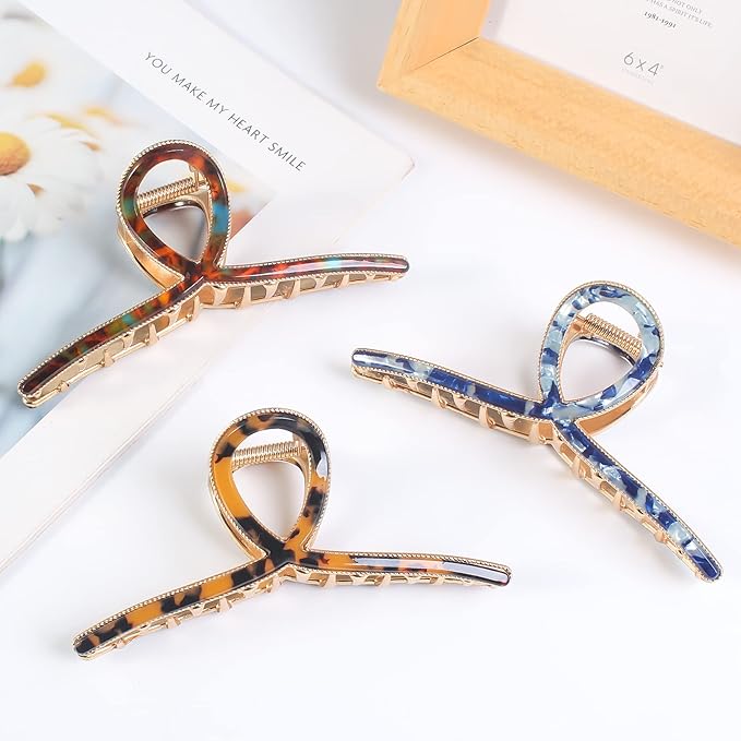 Hair Clip, 3 Pack - Large Metal Hair Claw Clips for Women's Thick or Thin Hair, 3 Styles, Practical, Sturdy - Perfect for Long Hair, Short Hair, Daily or Special Occasions
