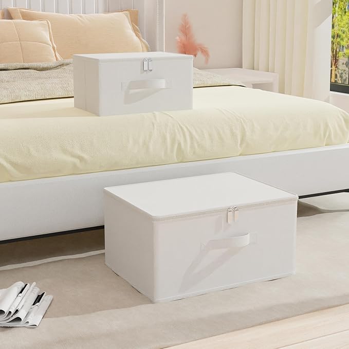 Storage Bins with Zipper, Cube Organizer Basket with Lid, Collapsible Stackable Closet Boxes, for Home and Bedroom, 4 Pack, White, 15.7 x 11.8 x 7.9 In, XSNY16WL-4