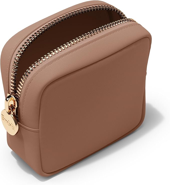 Embla Makeup Bag Travel Cosmetics Pouch and Toiletry Bag, Nylon Zipper Pouch Purse, Cute Make Up Organizer Storage Tote for Women Girls, Travel Skincare Case, Small Makeup Bags, Mocha Mousse