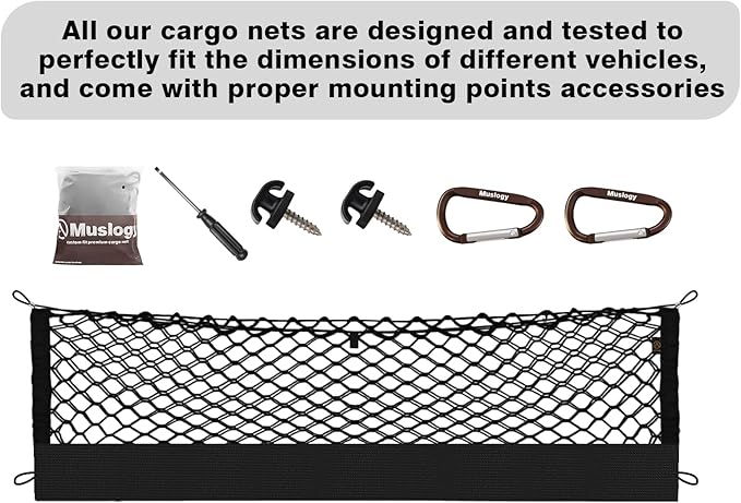 Muslogy Envelope Style Trunk Cargo Net Compatible with Toyota RAV4 2019-2024 2025 Accessories Custom Fit Trunk Organizer Upgraded Storage Luggage Net with Metal Hooks