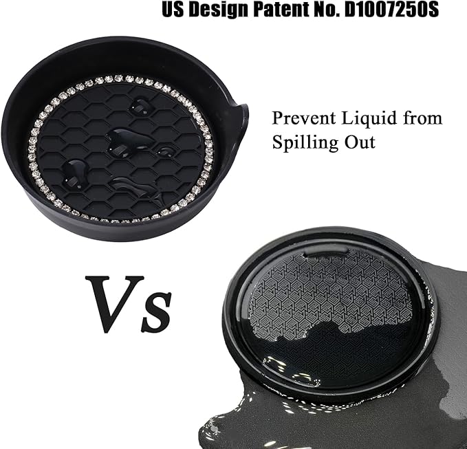 Amooca Car Cup Coaster Universal Non-Slip Cup Holders Bling Crystal Rhinestone Car Interior Accessories 2 Pack Black