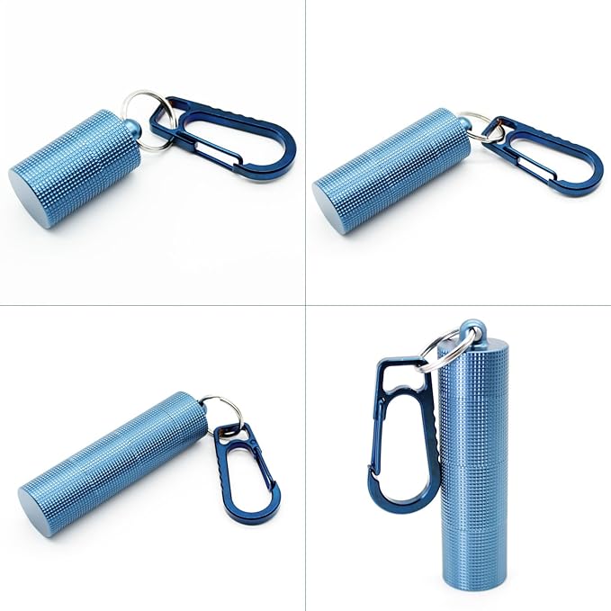 PPFISH 2 PCS Portable Daily Pill Case, 3 Compartments Aluminum Alloy Waterproof Pill Box Dispenser, Small Pocket Pill Container, Keychain Pill Fob, Travel Pill Holder for Men Women