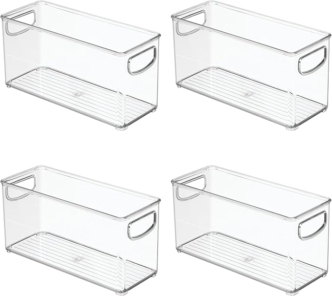 InterDesign Slim Clear Plastic Stackable Storage Bin, Tall Narrow Organizer for Kitchen or Pantry, 4-Pack