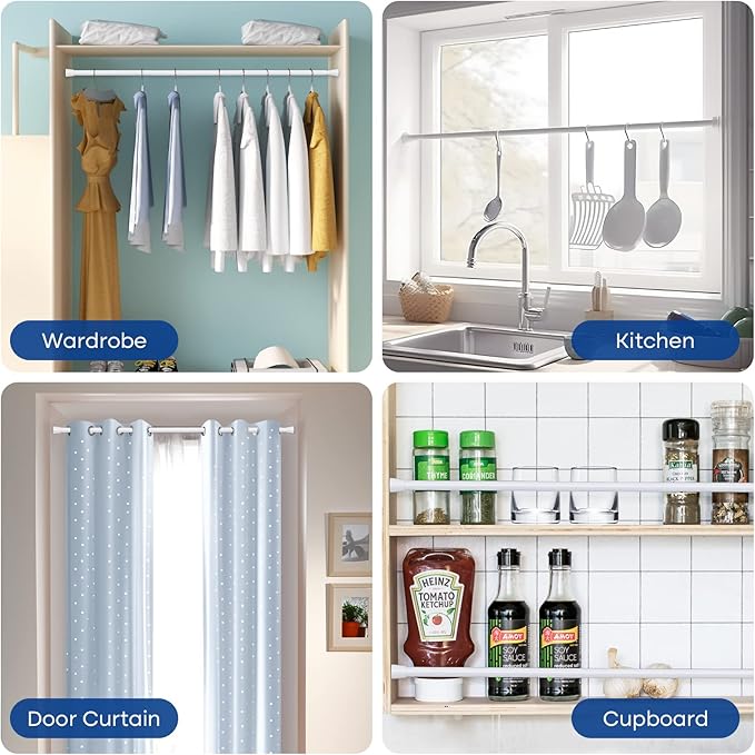 Tension Rod for Windows 28 to 48 Inch,Spring Curtain Rods No Drilling 7/8" Diameter White Tension Rods Adjustable Curtain Rods Expandable Pressure Spring Tension Rods for Closet, Doorway
