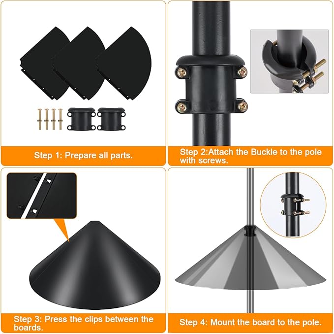 FEED GARDEN Heavy Duty Shepherds Hook Squirrel-Proof Bird Feeder Pole 92" Triple Hooks 5-Prong Base & 19" Baffle for Outdoor Feeders & Plants